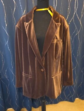 Velvet Single-Button Blazer Jacket in Brown